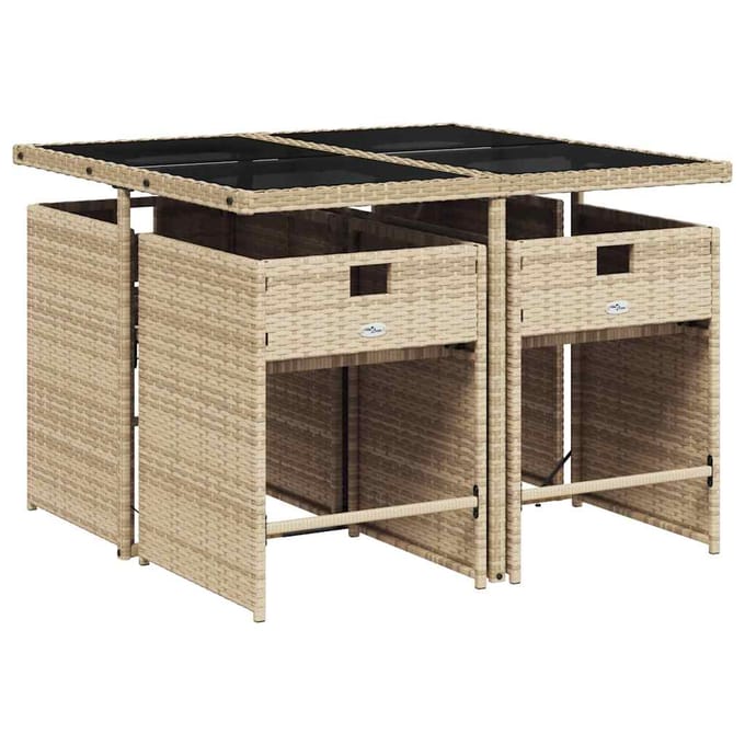 vidaXL - 5-delige - Tuinset - met - kussens - poly - rattan - beige