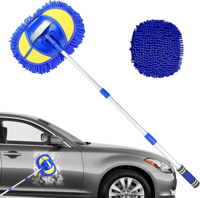 Autowasborstel - Autobezem Microvezel - Auto Reinigen - Uittrekbare Handgreep - 105 cm - Grijs