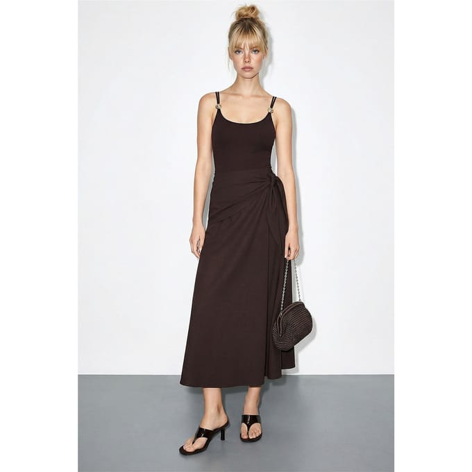 Hoge Taille A-Lijn Wrap Rok met Strikdetail