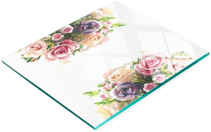 Decoratieve glazen serveerplank met rozenmotief, 60x52 cm