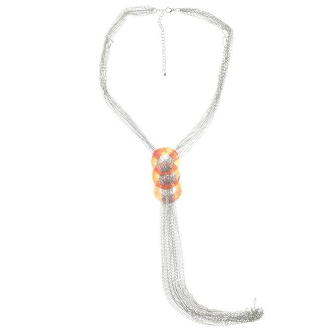 Behave® ketting zilverkleur met oranje hanger 45 cm - boho stijl met statement