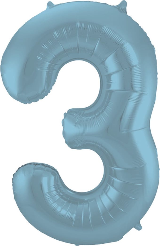 Folat - Folieballon Cijfer 3 Blauw Pastel Metallic Mat - 86 cm