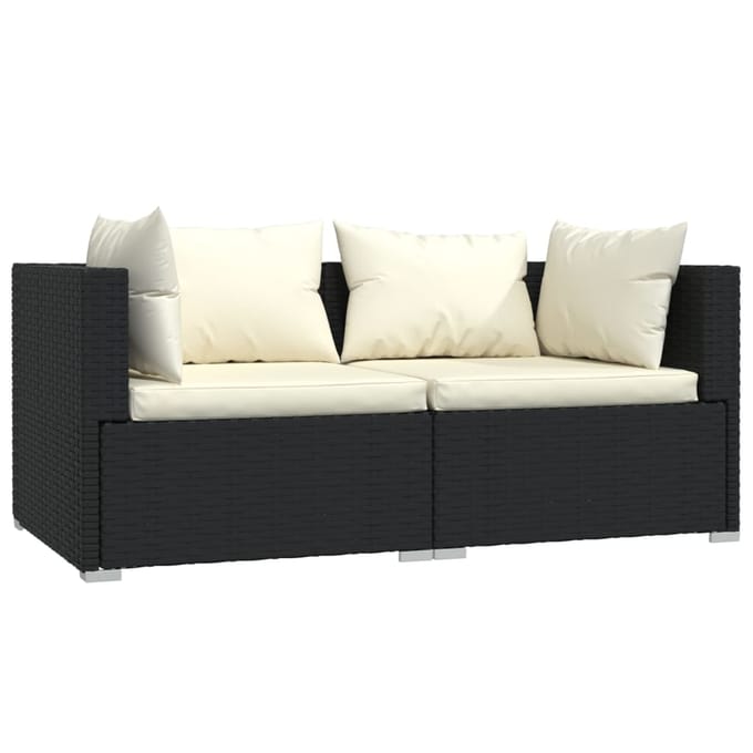 vidaXL - 3-delige - Loungeset - met - kussens - poly - rattan - zwart