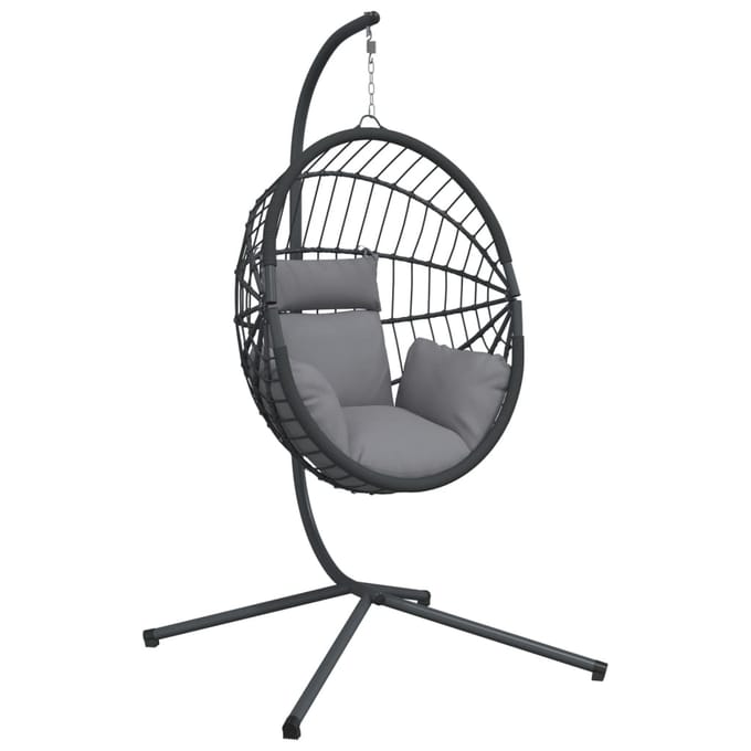 vidaXL - Hangstoel - met - standaard - rattan - en - staal - grijs