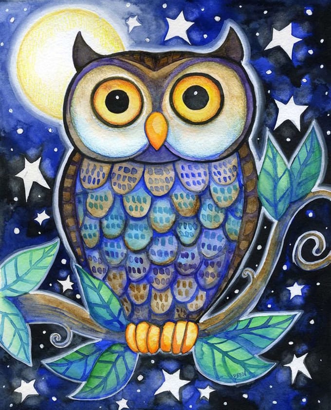 Diamond painting 30x40cm - uil ( ronde steentjes )