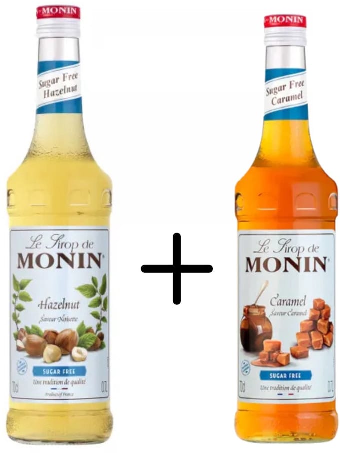 Monin Siroop Hazelnoot suikervrij 70cl + Caramel suikervrij 70cl