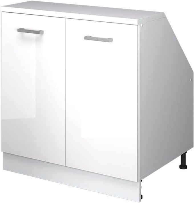 Keukenkast Schuin Dak - Hoekkast - Ruimte Optimaliseren - Extra Opbergruimte - 80 cm Breed - Wit Hoogglans