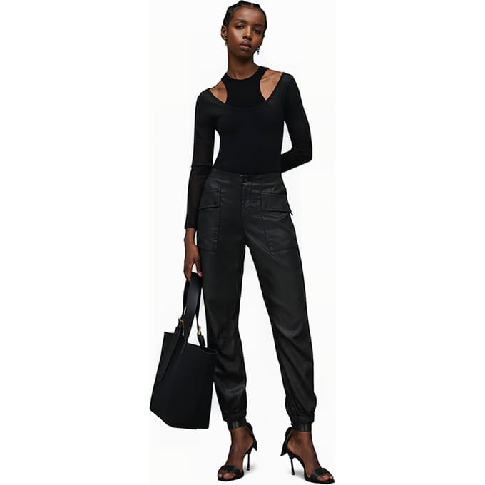 AllSaints Val Coated Trouser Black Maat: W31 | Leren broeken Outlet | Dames | Zwart