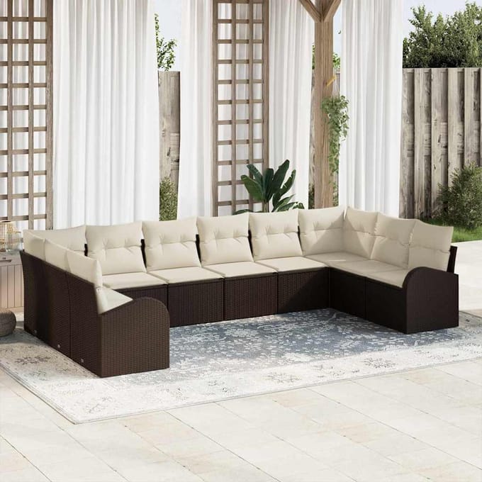 vidaXL - Tuinbank - Set - 10 - st - Bruin - en - wit - poly - rattan