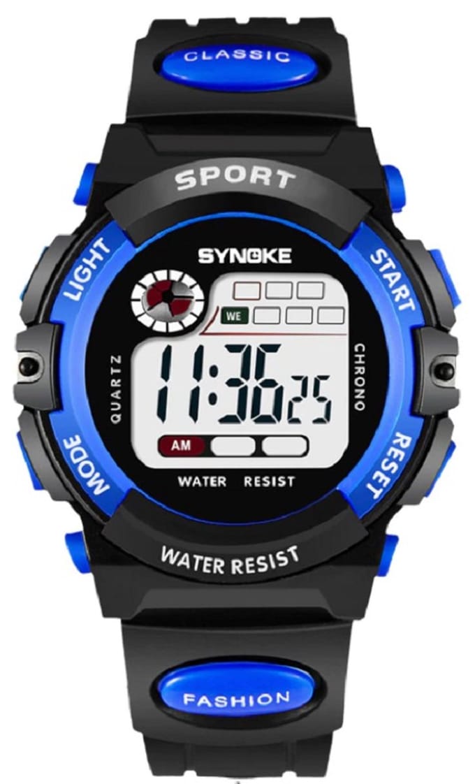Synoke - Sporthorloge - Rubber - 45 mm - Zwart/Blauw