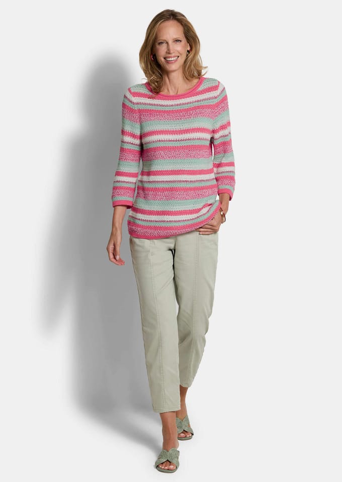 Gestreepte pullover met boothals - roze / salie / gestreept - Gr. 20 van Goldner Fashion
