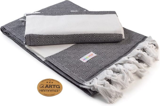 ARTG® Hamamzz - Hamamdoek - Original Marmaris DeLuxe - Zwart/Wit - 100 x 180 cm - AR056