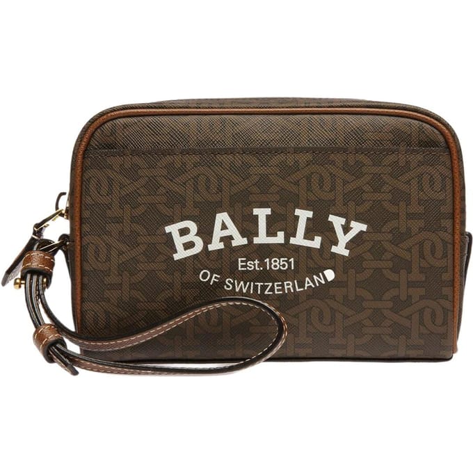 Bally Cedy 17 Klassiek Logo Print Rits Polsbandje Clutch Dames clutch Bruin 6301710 Basic Set (Bag+Dust Bag) gray