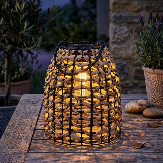 "SOLAR MOOD" ZONNELAMP CARLA VAN POLYROTAN EN WATERHYAACINT D24xH28CM