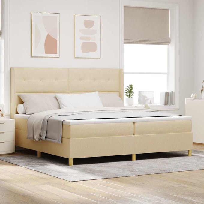 vidaXL - Boxspring - bed - met - LED-stripverlichting - Crème - 200 - x - 200 - cm - Stof
