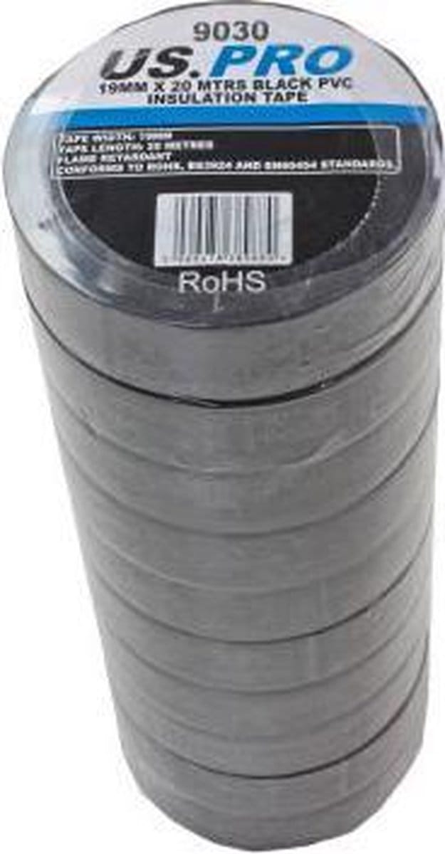 Isolatietape zwart 19 mm x 20 meter (pack van 10 rollen)