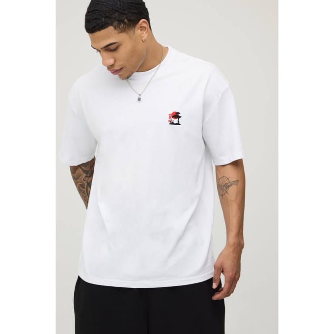 Oversized T-shirt Met Geborduurde Bloesem | White | Size Small