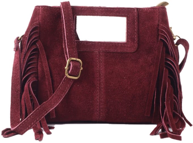 Giuliano lederen suede schoudertas - Suede - Made in Italy - Dames - Bordeaux
