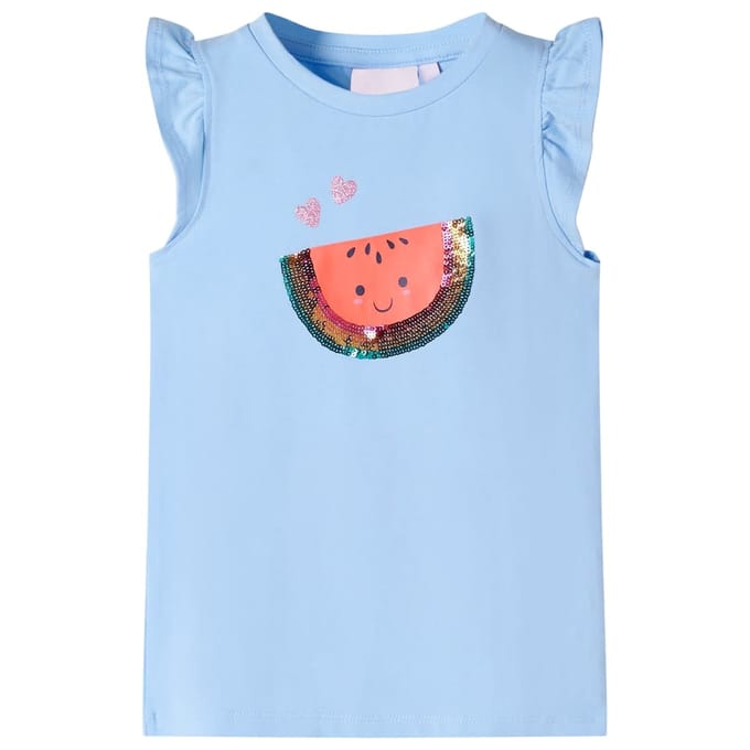 vidaXL Kindershirt met ruches aan de mouwen 140 lichtblauw