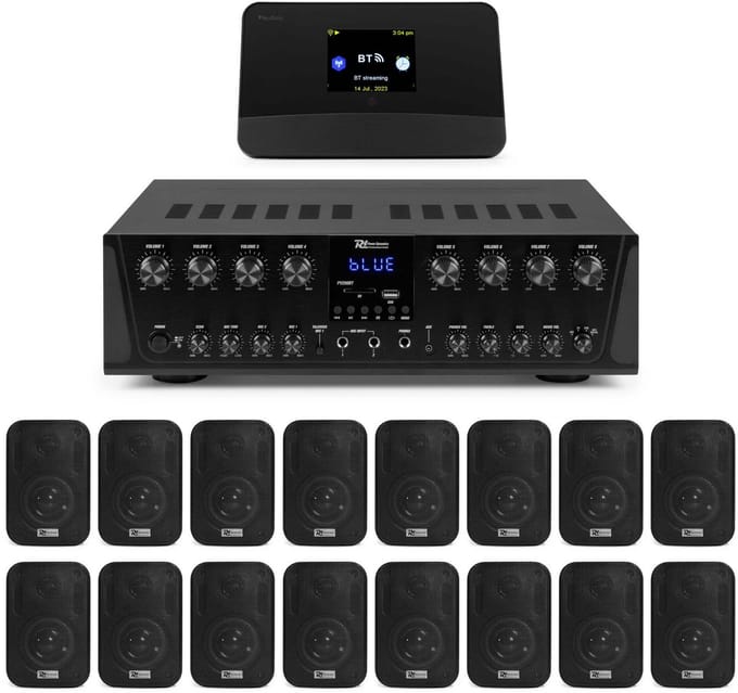 Power Dynamics multiroom geluidsinstallatie - Met 8-zone versterker, 16 speakers en DAB tuner