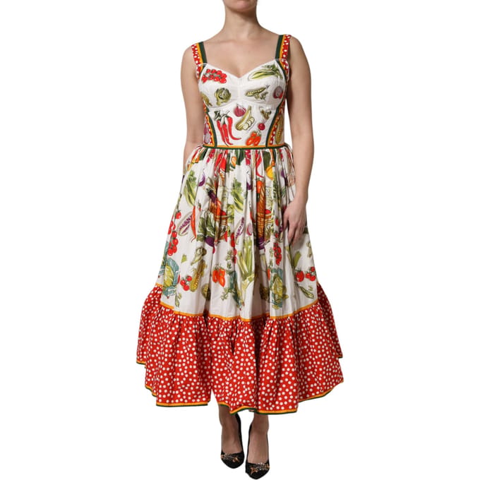 Groene Print Ruffle Midi Jurk
