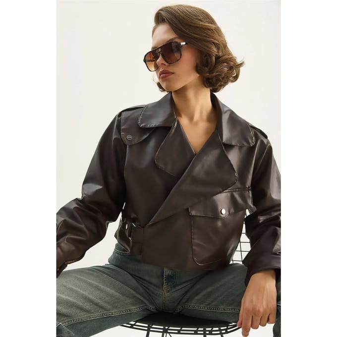 Oversized Cropped Faux Leather Jassen