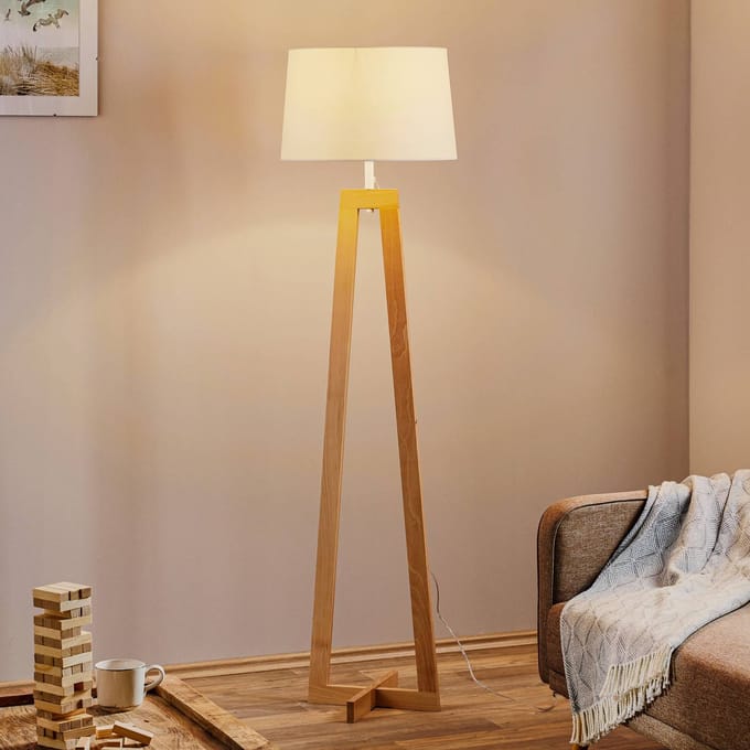 Aluminor Vloerlamp Sacha LS van hout en textiel, wit