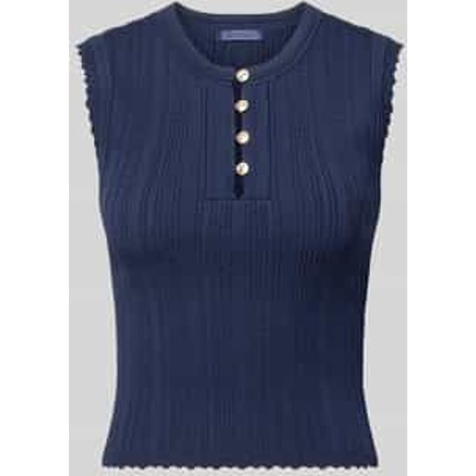 Tricottop in ajourtricot met korte knoopsluiting