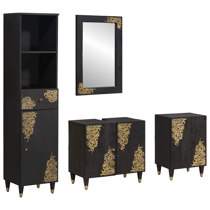 vidaXL - Badkamerkast - set - 4 - st - Zwart - Massief - Mango - Hout