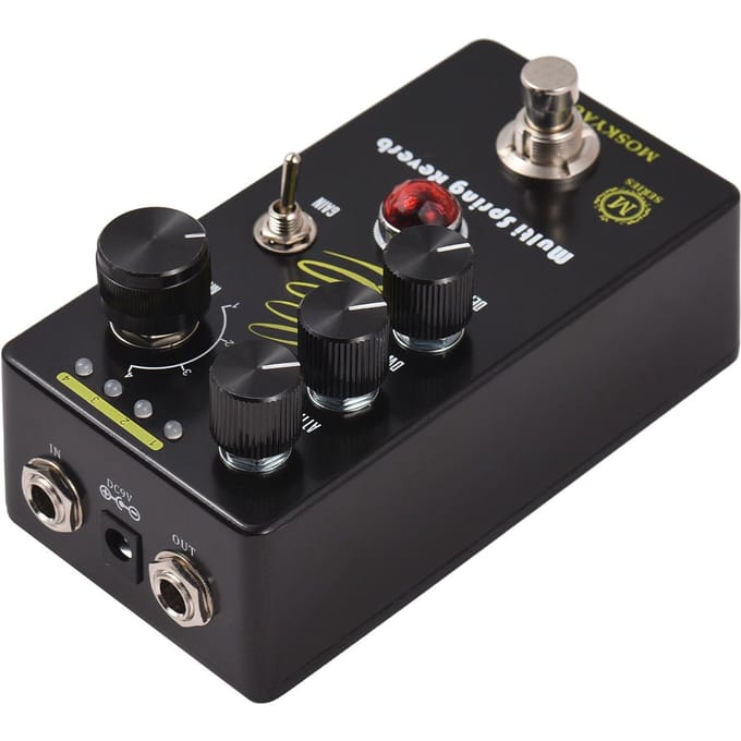 MOSKYAUDIO MULTI SPRING REVERB Gitaar Reverb Effectpedaal Attack/Dwell/Depth/GAIN/4-Modus Knop DC zwart