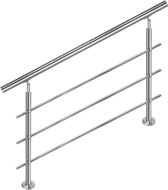 RVS Trapleuning Balkonleuning – 80cm – Verstelbaar – Ø42mm – Met 3 Dwarsbalken – Binnen & Buiten