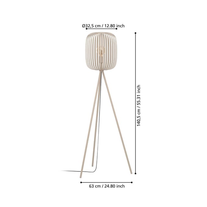 EGLO Vloerlamp Romazzina, beige, hoogte 141 cm, metaal, E27