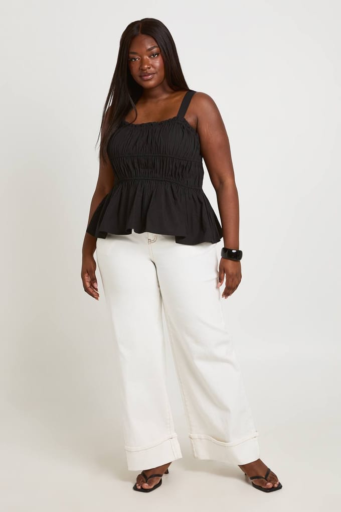 boohoo Dames Plus Gerimpelde Peplum Top | Zwart | Maat: 48