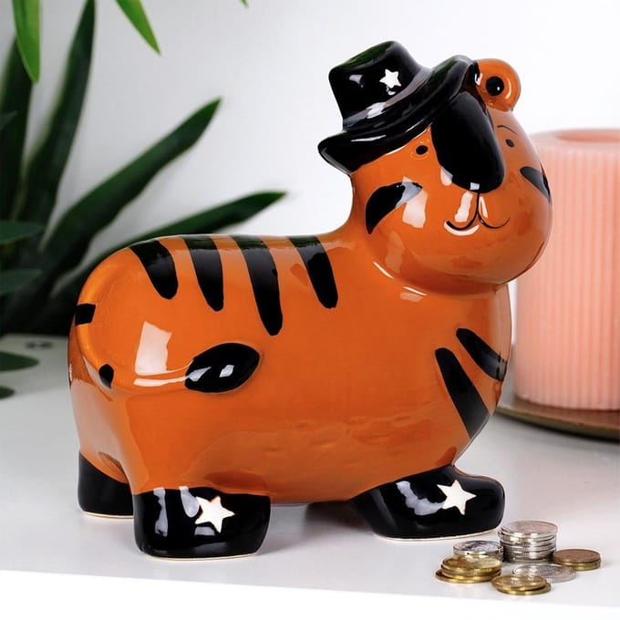 Vilde Serie - Keramische Spaarpot - Tijger - Decoratief - Oranje