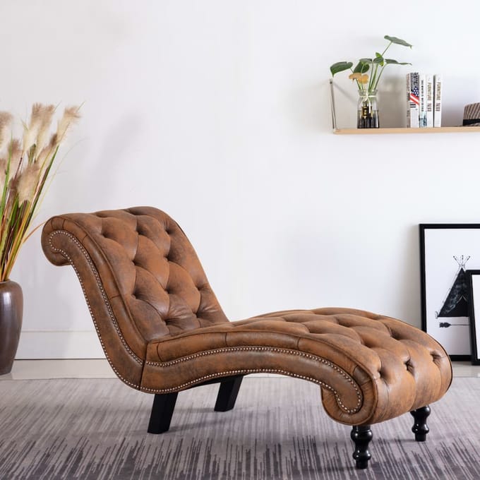 vidaXL - Chaise - longue - kunstsuède - bruin