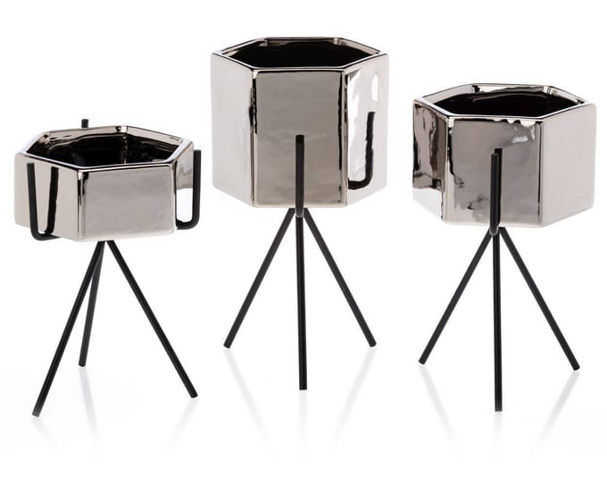 HowHomely - Sashi Serie - Tuinpot - Zilver - 20 cm - Keramiek