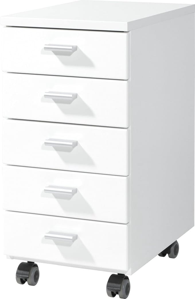 Rollcontainer met 5 Laden - Mobiel Archiefkast - Wit