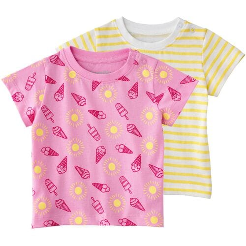 LUPILU Set van 2 baby T-shirts (Geel/gestreept, 74/80)
