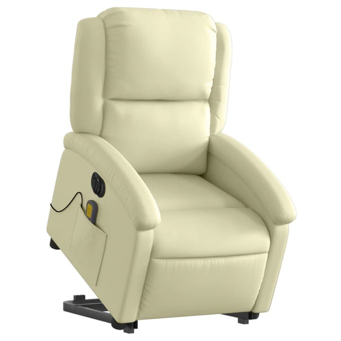 Fauteuil Inclinable de Massage Électrique avec Fonction Relevable Cuir Véritable Crème