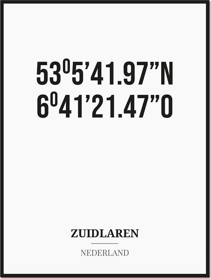Poster/kaart ZUIDLAREN met coördinaten