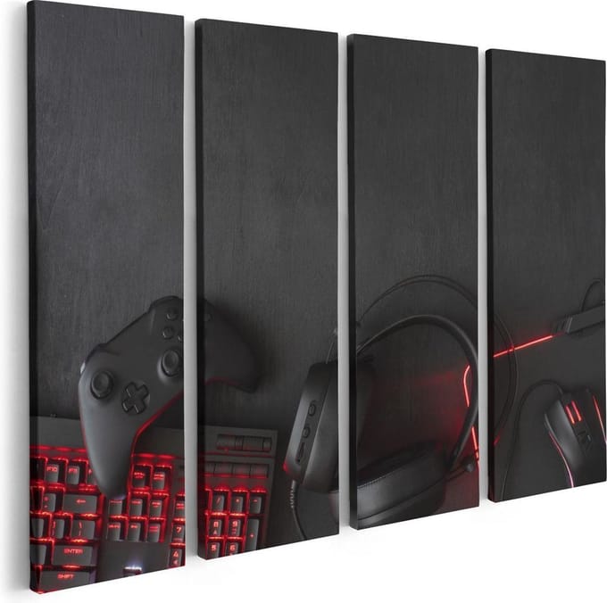 Artaza Canvas Schilderij Vierluik Gaming Spullen - Accessoires - Controller - 80x60 - Foto Op Canvas - Canvas Print