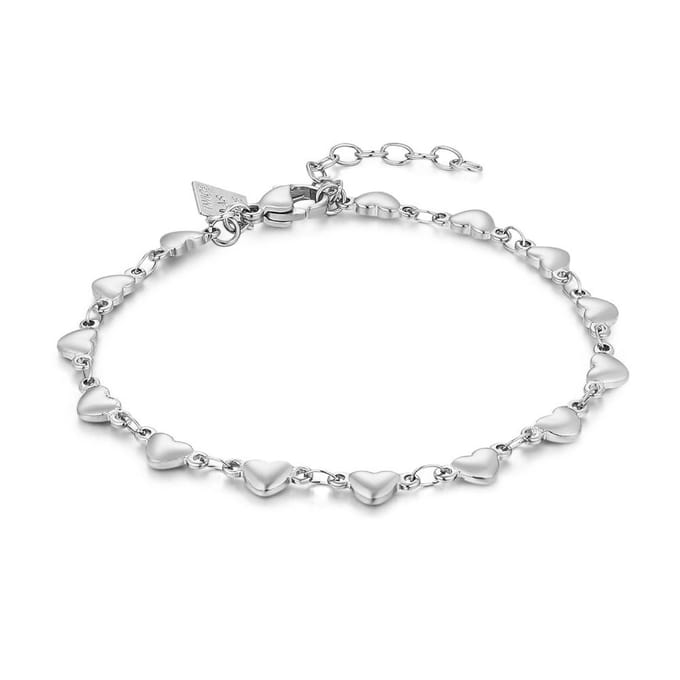 Twice As Nice Armband in edelstaal, 14 zilverkleurige hartjes 17cm+3cm