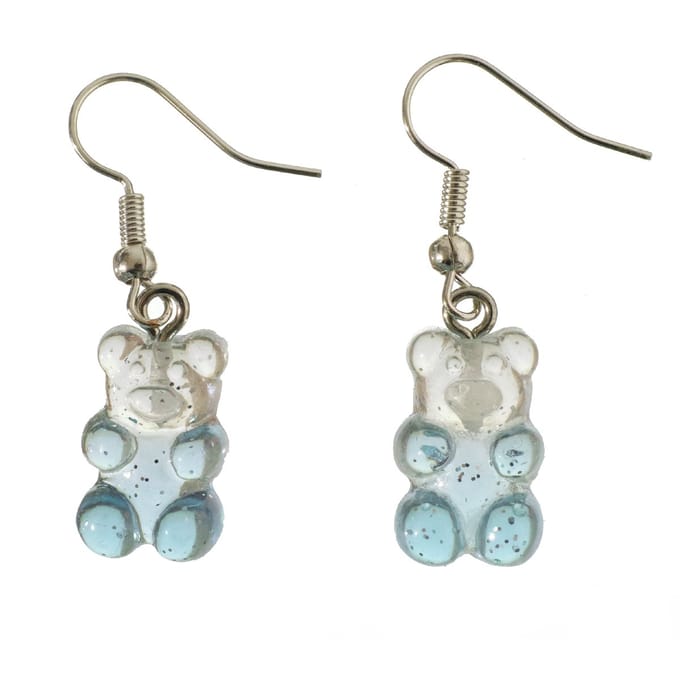 oorbellen gummybear zilver blauw wit rvs