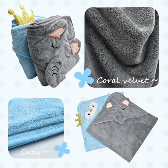 Set van 2 zachte babyhanddoeken met capuchon - 80x80 cm