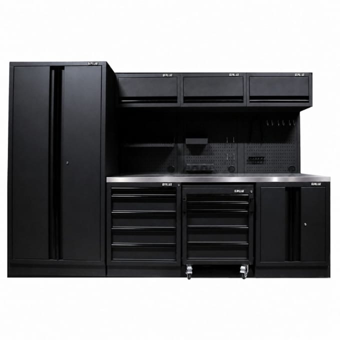 Pillar Werkplaatsinrichting Modulair – RVS werkblad – diepte 61,5 cm – Midnight Black design
