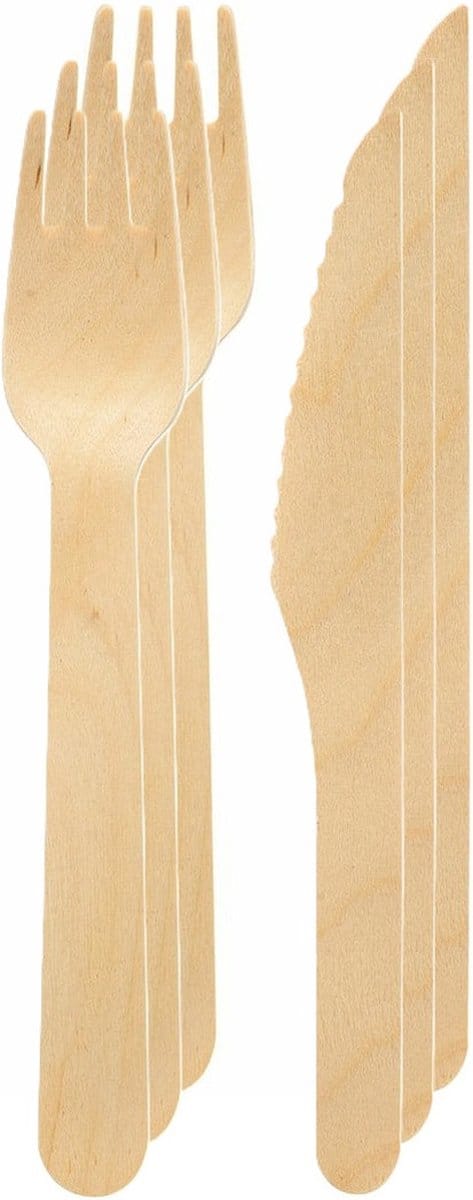 Duni Wegwerp bestek - 20x - houten bestek - 16 cm - bio/eco/milieubewust