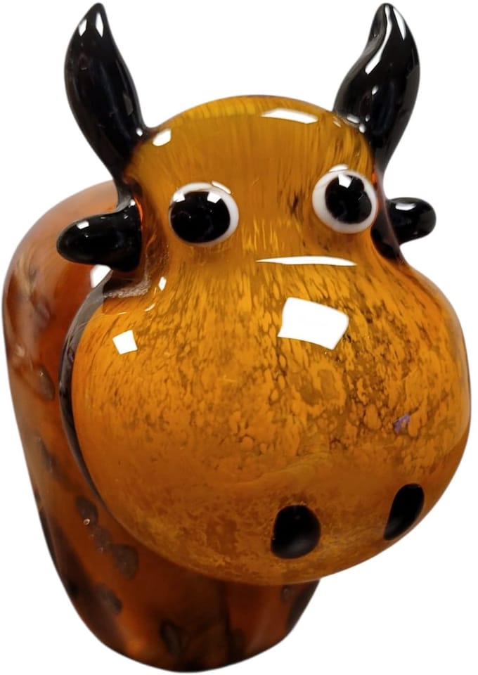 dierenbeeld koe bruin 12x7x12 cm - handgemaakt murano glas