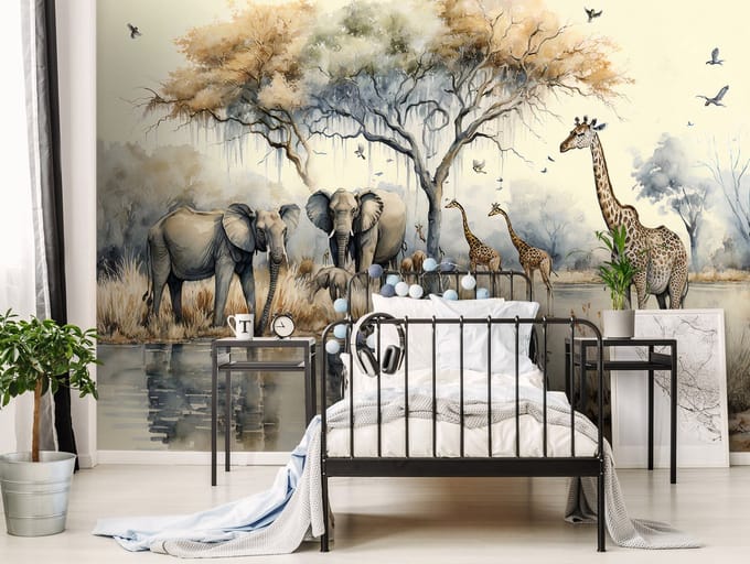 Fotobehang - Dieren - Savanne - Natuur - Vliesbehang - (254 x 184 cm)