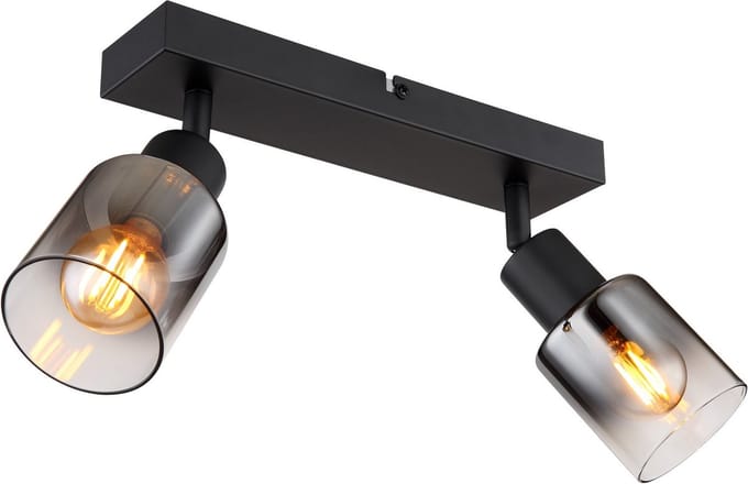 Opbouwspot Globo Hubertus 2-lichts - E14 - zwart smoke glas - smart geschikt