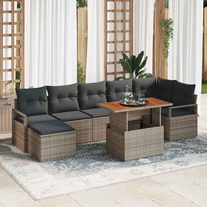 vidaXL Tuin Eettafel Set met kussen 8 pcs Grijs en Bruin
